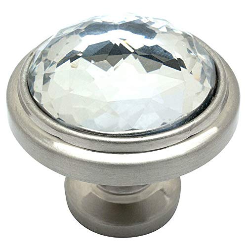 Cosmas 5 Pack 5317SN-C Satin Nickel Cabinet Hardware Round Knob with Clear Glass - 1-1/4" Diameter
