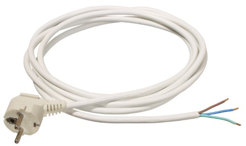 AS – Schwabe PVC Connection Cable 3 m H05VV-F 3G1,0 White 70833 | Connection cable, earthing contact angle plug with cable, connection cable 30 mm stripped with wire end ferrules