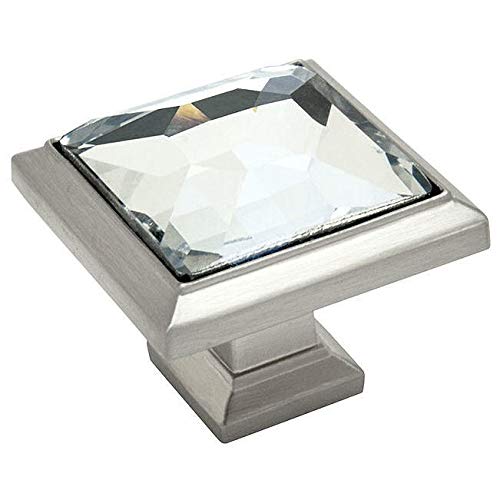 Cosmas 5 Pack 5883SN-C Satin Nickel Cabinet Hardware Square Knob with Clear Glass - 1-1/4" Square