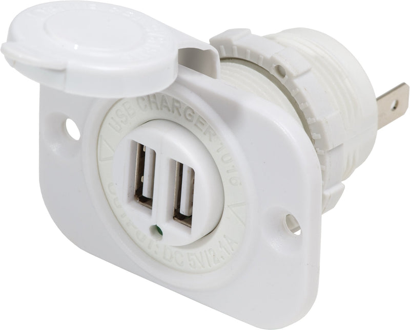 [Australia - AusPower] - Blue Sea Systems BelowDeck Panels, Dual USB Chargers, 12V Sockets and Mini OLED Monitors Usb Charger 12/24V 2.1A, White 