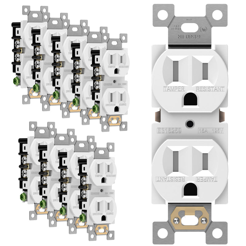 [Australia - AusPower] - ENERLITES Duplex Receptacle Outlet, Tamper-Resistant Electrical Wall Outlets, Residential Grade, 3-Wire, Self-Grounding, 2-Pole,15A 125V, UL Listed, 61580-TR-W-10PCS, White (10 Pack) 10 