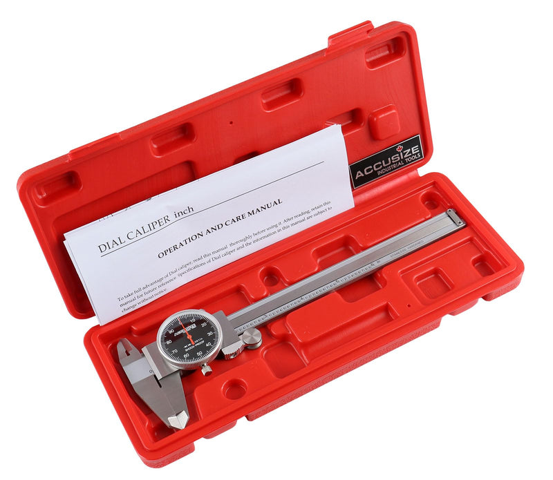 [Australia - AusPower] - Accusize Industrial Tools 0-6" x 0.001" (Range x Resolution) Dial Caliper, Black Face Red Needle, Stainless Steel in Fitted Box, P920-B216 1 