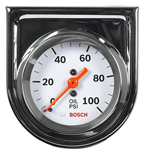 Bosch Style Line 2-inch mechanical oil pressure gauge with white dial face and chrome bezel