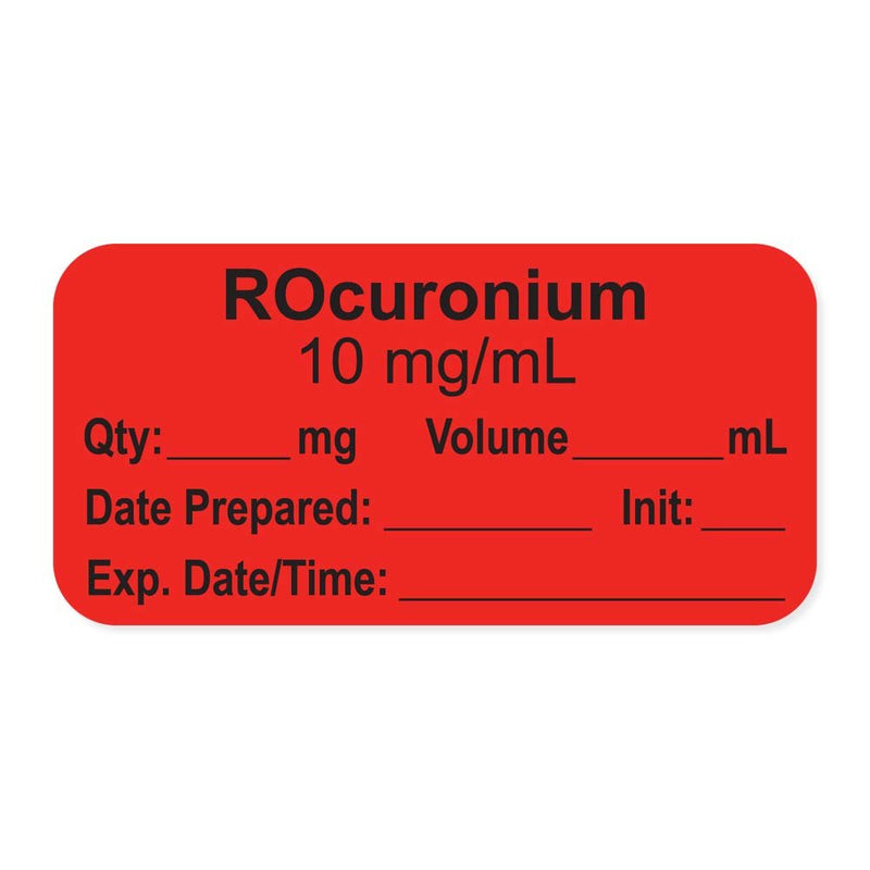 [Australia - AusPower] - LAN-2-161D10 "ROcuronium 10 mg/mL" Permanent Anesthesia Paper Label with Expiration Date Time and Initia, 1" Core, 1-1/2" x 3/4" Size, Fl. Red, Pack of 500, 