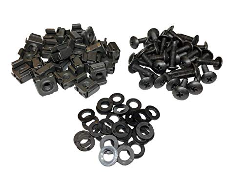 RackGold black 10-32 cage nuts and screws with washers, 25-pack, USA made