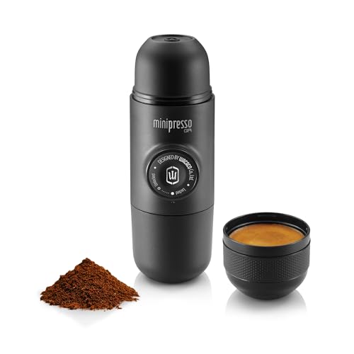 Wacaco Minipresso GR, Portable Espresso Machine, Compatible Ground Coffee, Hand Coffee Maker, Travel Gadgets, Manually Operated, Perfect for Camping, Hiking Black