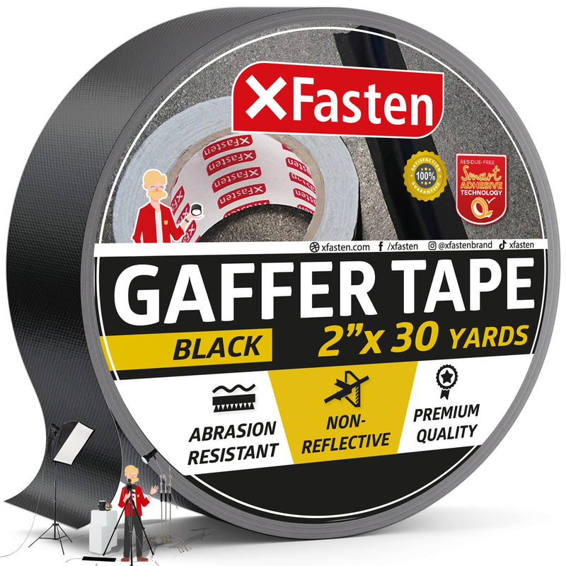 [Australia - AusPower] - XFasten Black Gaffers Tape 2 Inch x 30 Yards (90 Feet) Residue-Free Matte Black Gaffer Tape 2 Inch Non-Reflective Easy-to-Tear Floor Tape for Electrical Cords 
