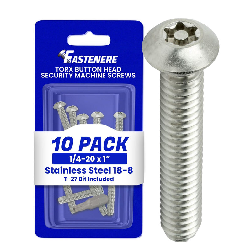 [Australia - AusPower] - Torx Security Machine Screws - 1/4-20 x 1 (10-Pack) Stainless Steel, Tamper-Resistant, Button Head Screws, Bolt Screw for Higher Level of Safety & Theft Prevention 1/4-20 x 1" (10 PCS) 
