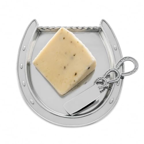 Arthur Court Horseshoe Cheese Plate with Triangle Server - Polished Aluminum Serving Dish - 9 x 8 Inches