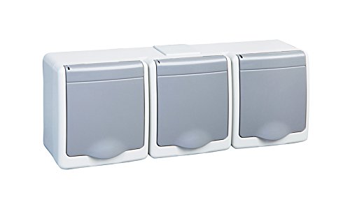 3-way surface-mounted socket IP44 16A/250V Schuko surface-mounted for damp rooms socket grey
