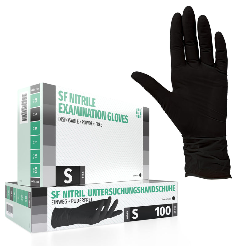 Nitrile Gloves, Box of 100 (S, Black) Disposable Gloves, Examination Gloves, Powder-Free, Non-Sterile, Latex-Free, Black, X Small | Puderfreie Einmalhandschuhe für Tattoo, Werkstatt, Küche, Reinigung und Haushalt; vielseitig für Gewerbe und Alltag