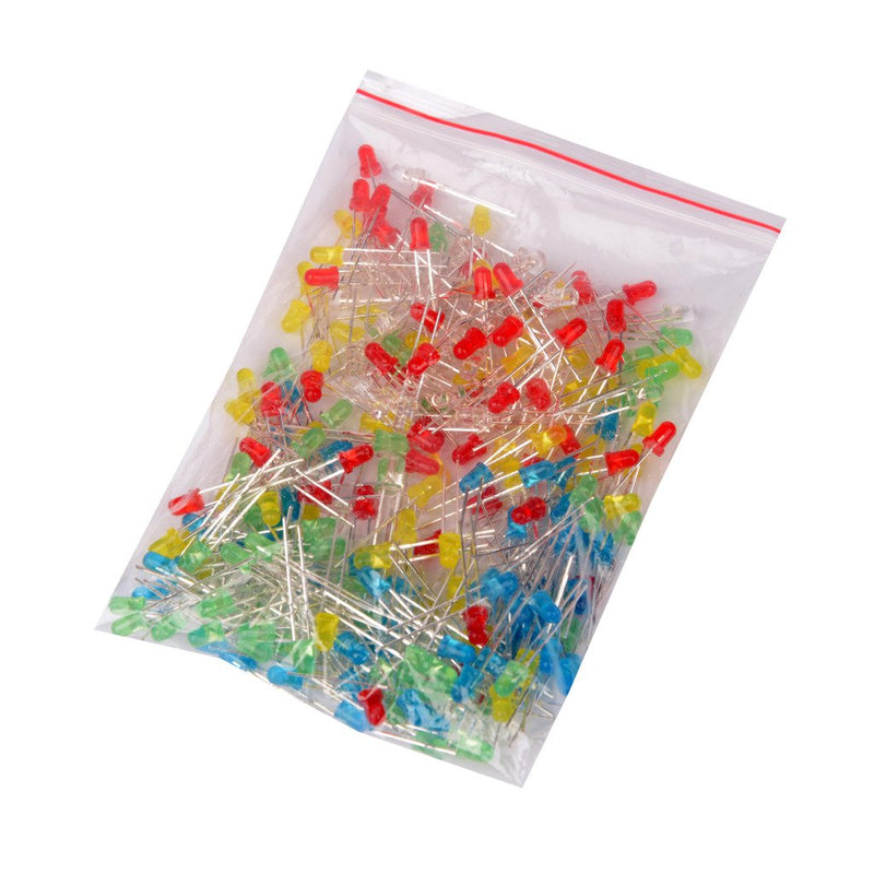 [Australia - AusPower] - 250pcs (5 Colors x 50pcs) 3mm LED Light Emitting Diode Lamp Diffused Assorted Kit (White Red Green Blue Yellow) 