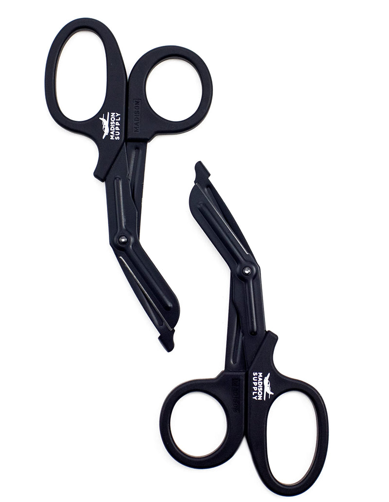 [Australia - AusPower] - Madison Supply Medical Scissors, EMT and Trauma Shears - 7.5 Inch Premium Quality Stainless Steel Bandage Scissors - Premium Medical Shears - Fluoride-Coated with Non-Stick Blades - 2 Pack (Black) 2-Pack Black Handle/Black Coated Blades 