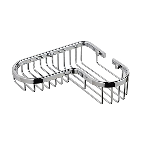 Chrome Shower Caddy Basket, Corner Soap Holder, Solid Brass Wire Basket Shelf for Inside Shower, Wall Mounted Bathroom Soap Dish in Polished Chrome