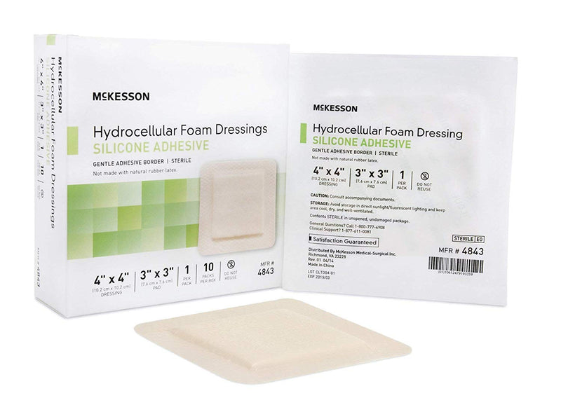 [Australia - AusPower] - McKesson Hydrocellular Foam Dressing Silicone Adhesive Border 4 X 4" (3 X 3" Pad), Box of 10 
