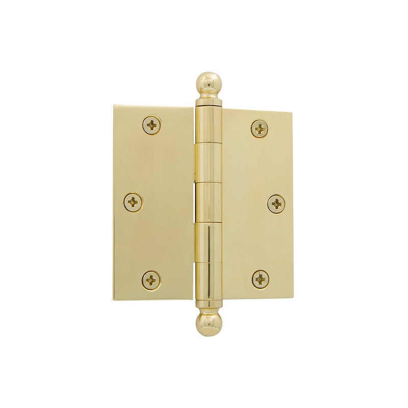 Nostalgic Warehouse Ball-Tip Residential Door Hinge with Square Corners 3.5" x 3.5" - Square Ball Tip Unlacquered Brass