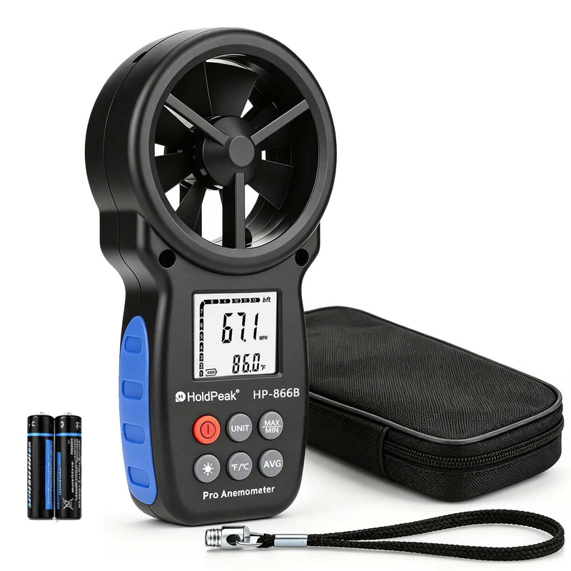 Anemometer Wind Gauge, Digital Wind Speed Meter, Wind Speed/Wind Cooling, ℃/℉, Max/Min/Average/Real-time Measurement with LCD Backlight