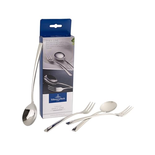 Villeroy & Boch - Daily Line Specials Collection Spaghetti Set, 4 Piece Set., Cutlery Set Consisting of 2 Spoons and 2 Forks, 18/10 Stainless Steel, 10.5 x 2.75 x 1 in, Dishwasher Safe