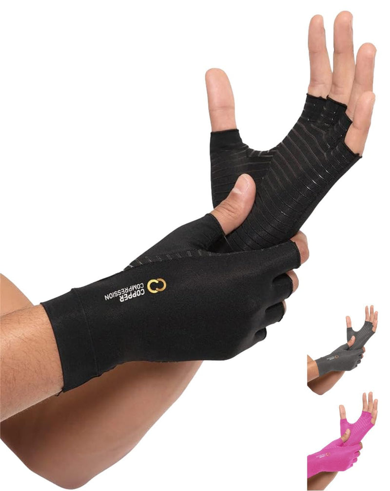 [Australia - AusPower] - Copper Compression Arthritis Gloves | Fingerless Arthritis Carpal Tunnel Pain Relief Gloves For Men & Women | Hand Support Wrist Brace For Rheumatoid, Tendonitis, Swelling, Crocheting, Typing (M) Black Medium (1 Pair) 