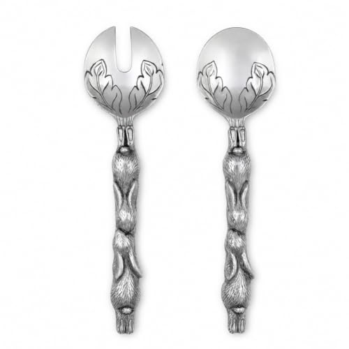 Arthur Court Bunny Salad Serving Spoon and Fork Set - Premium Aluminum Salad Servers - 11 Inch Long - Perfect for Easter Gatherings