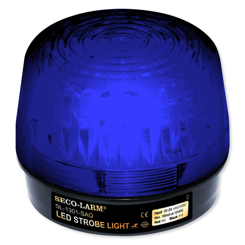 [Australia - AusPower] - Seco-Larm SL-1301-SAQ/B Blue Lens Strobe Light, 10 Vertical LED strips (54 LEDs) increase visibility from various directions, Built-in 100dB programmable siren, Six different flash patterns 