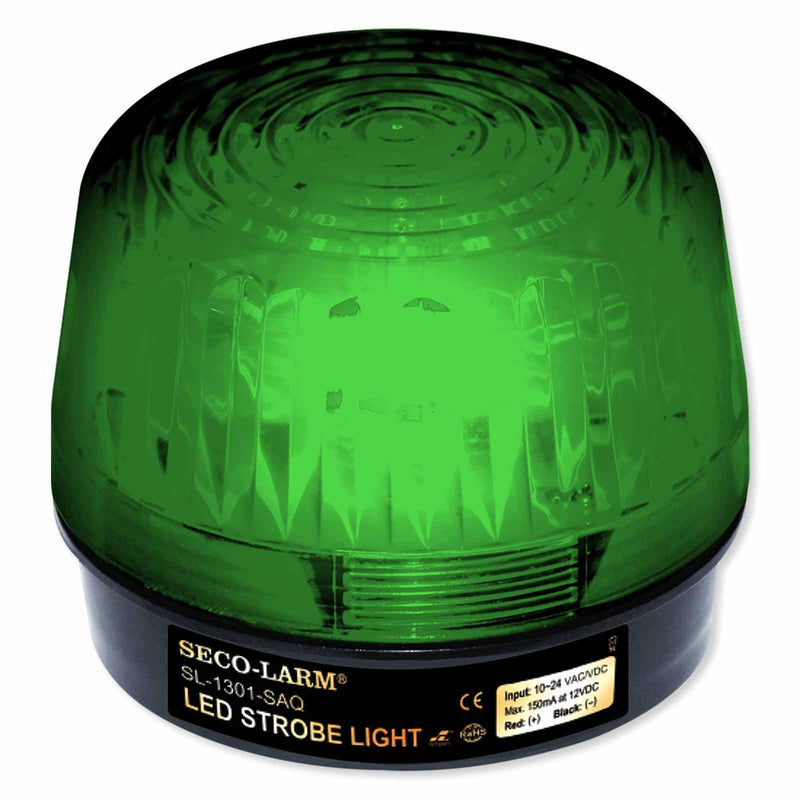 [Australia - AusPower] - Seco-Larm SL-1301-SAQ/G Enforcer LED Strobe Light with Built-In 100dB Programmable Siren, Green, Operating life over 50,000 hours (over 5.7 years), Simple 2-wire installation, Weather resistant 
