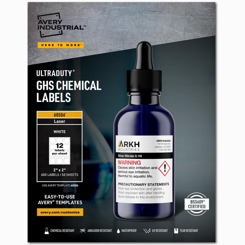 [Australia - AusPower] - Avery UltraDuty GHS Chemical Labels for Laser Printers, Waterproof, UV Resistant, 2 x 2, 600 Pack (60506) 1 