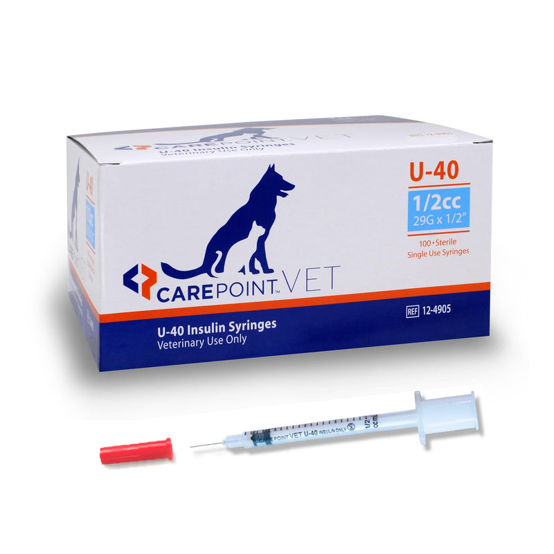 [Australia - AusPower] - U-40 Pet Insulin Syringes, 29G x 1/2" 1/2cc, Comfortable Injection, Bold Permanent Markings for Accurate Dosage, Disposable, Box of 100 29 Gauge 1/2cc 