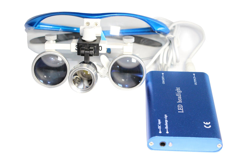 [Australia - AusPower] - 'Dental Power Dental Binocular Loupes 3.5X 420mm + LED Head Light Lamp +Aluminum Box (Blue) 