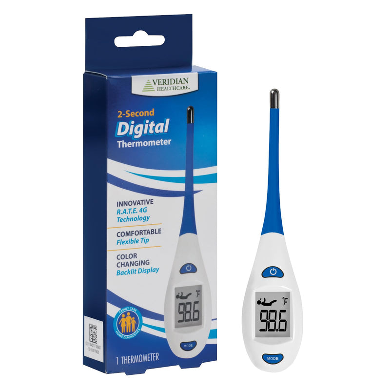 [Australia - AusPower] - Veridian Digital Thermometer | 2-Second Readout | Rate Rapid Read Technology| Flexible Tip | Hygienic Water-Resistant Easy Cleaning | Storage Case + Instructions Included 
