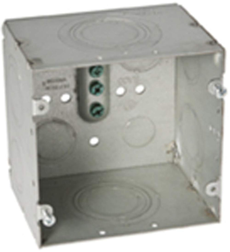 Hubbell Raco 4-11/16 in. Square Box, Large Capacity, Welded, 3-1/4 in. Deep, (2) 1/2 in. KO, (4) 1/2-3/4 in. TKO, (2) 3/4-1 in. TKO, (2) 1-1-1/4 in. TKO, (2) 1, 1-1/4, 1-1/2, 2 in. KO, Gray (260)
