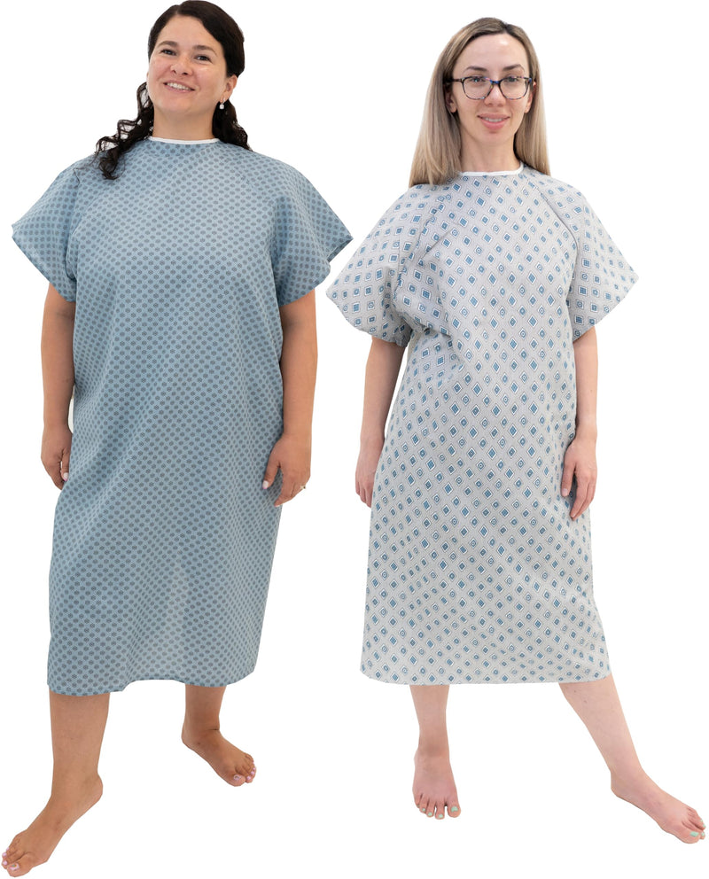 [Australia - AusPower] - 2 Pack - Blue and White Hospital Gown with Back Tie/Hospital Patient Gown with Ties - One Size Fits All 