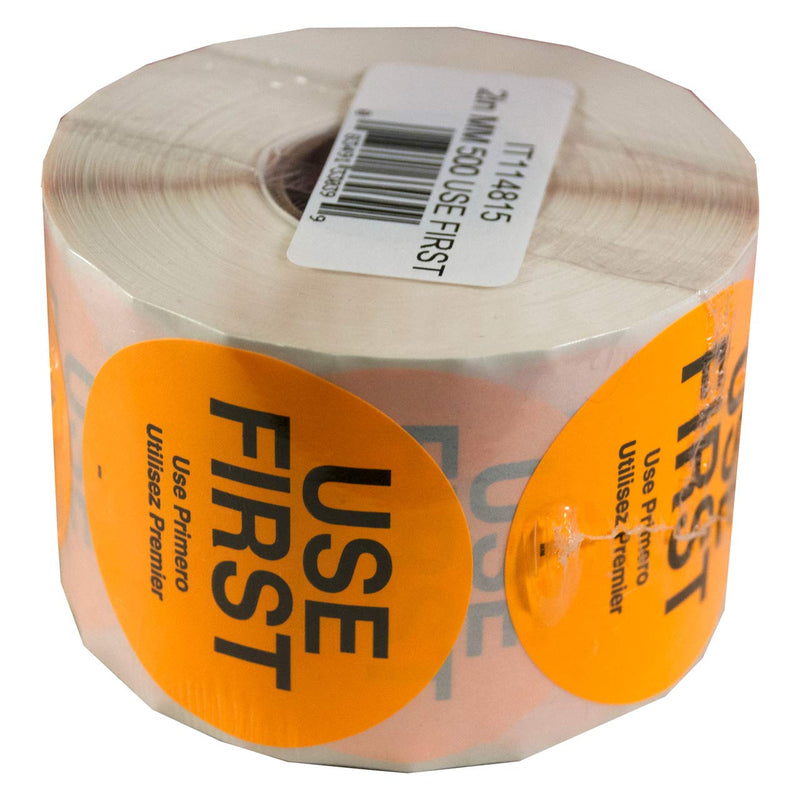 [Australia - AusPower] - DayMark Safety Systems IT114815 "USE FIRST" Trilingual Removable Label, 2" Orange Roll of 500 2" Diameter 