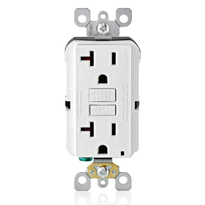 [Australia - AusPower] - Leviton GFCI Outlet, 20 Amp, Self Test, Non Tamper-Resistant with LED Indicator Light, Protection from Electric Shock and Electrocution, GFNT2-W, White GFCI, Non Tamper Resistant 