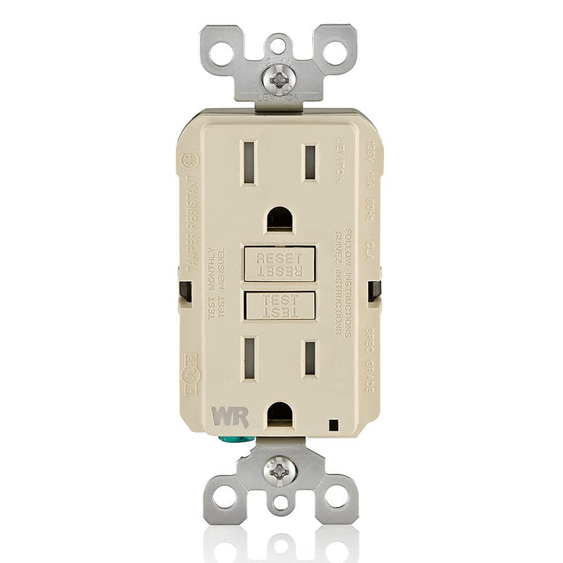 [Australia - AusPower] - Leviton Weather-Resistant Outlet, 15 Amp, Self Test, Tamper-Resistant with LED Indicator Light, Outdoor Locations, GFCI, Light Almond 