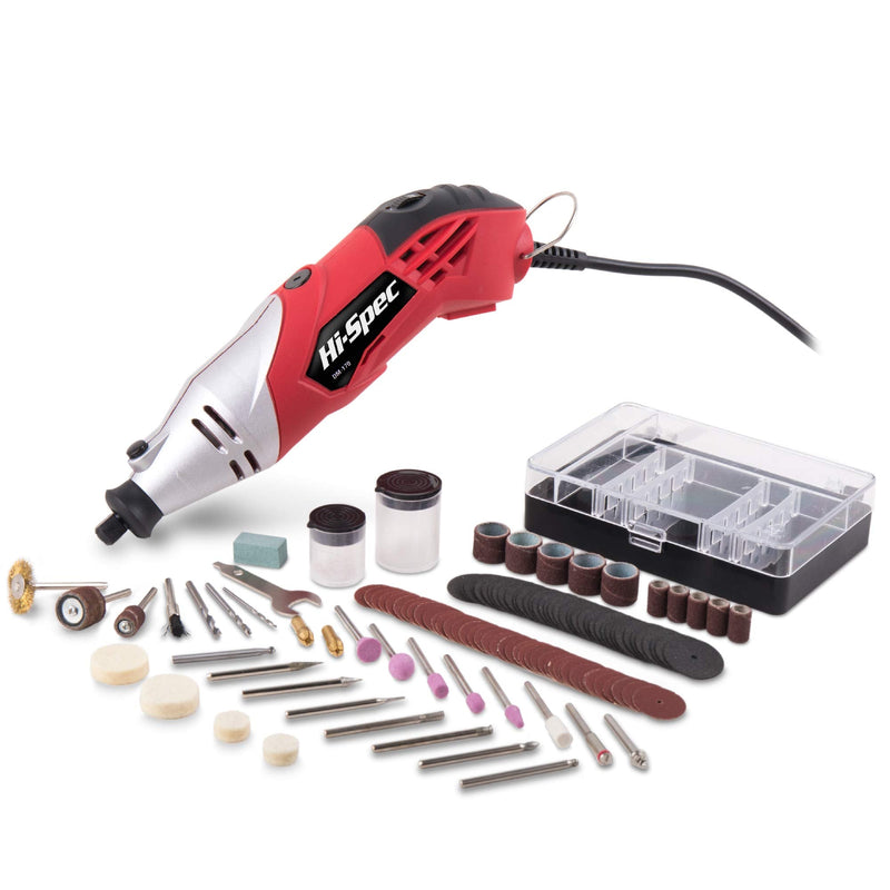 Hi-Spec Rotary Tool Kit Set 170W 1.4A with 121 Piece Dremel Compatible Bit Accessories. Drill, Cut, Trim, Grind & Sand in DIY Repairs, Hobbies & Craftwork Silver