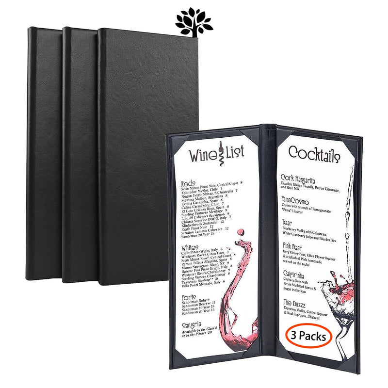 [Australia - AusPower] - 4.25 x 11 inches Menu Holder 3 Packs Menu Covers 2 View Leather Book Style Double Fold Panel for Restaurant Coffee Bars?4.25” x 11” /Book Style /3 Pcs? 4.25 x 11 inch/Book Style / 3PCS 