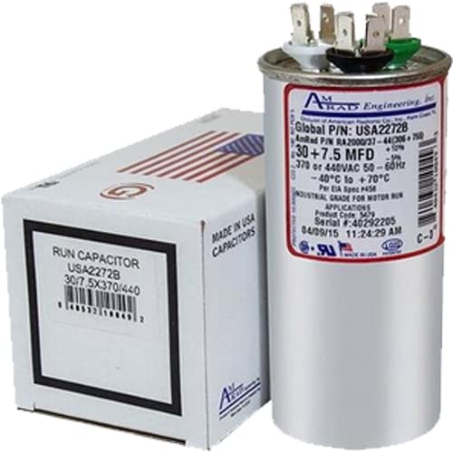 [Australia - AusPower] - Carrier HC98JA032 - 30 + 7.5 uf MFD 370 / 440 Volt VAC AmRad Round Dual Run Capacitor , Made in the U.S.A. 
