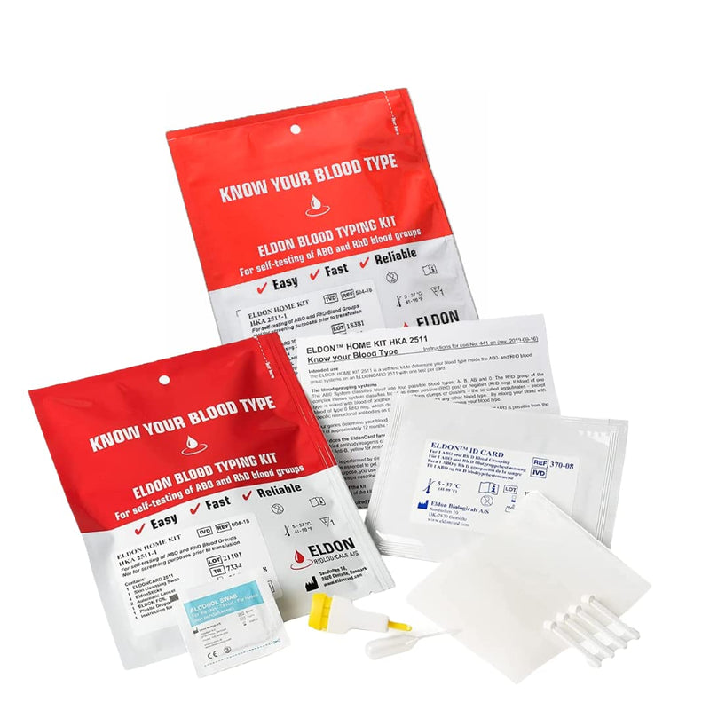 [Australia - AusPower] - Eldoncard INC Rapid Blood Type Test (2 COMPLETE KITS) - Air Sealed Envelope, Safety Lancet, Micropipette, Cleansing Swab 