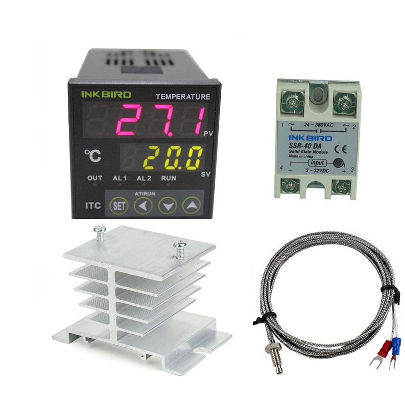 [Australia - AusPower] - Inkbird AC 100 to 220V ITC-100VH Outlet Digital PID Thermostat Temperature Controller 40DA SSR White Heat Sink K Thermocouple ITC-100VH+40ASSR+K+WHHS 