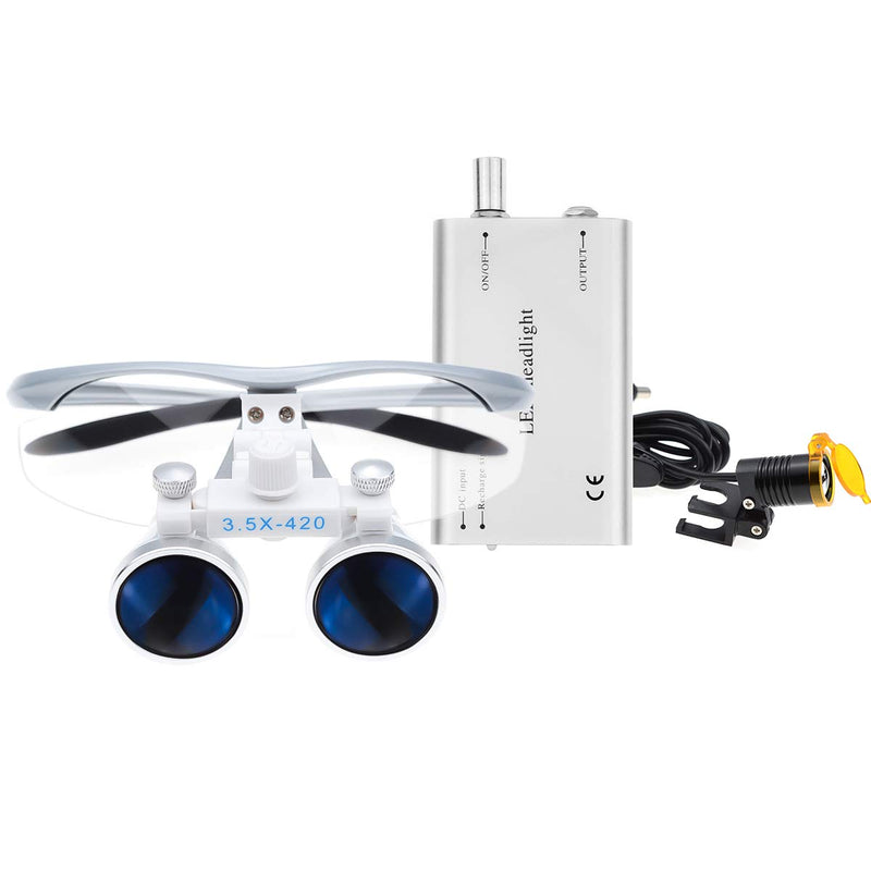 [Australia - AusPower] - Surgical Binocular Loupes Optical Glass Loupe 3.5x420mm with LED Head Light Lamp 
