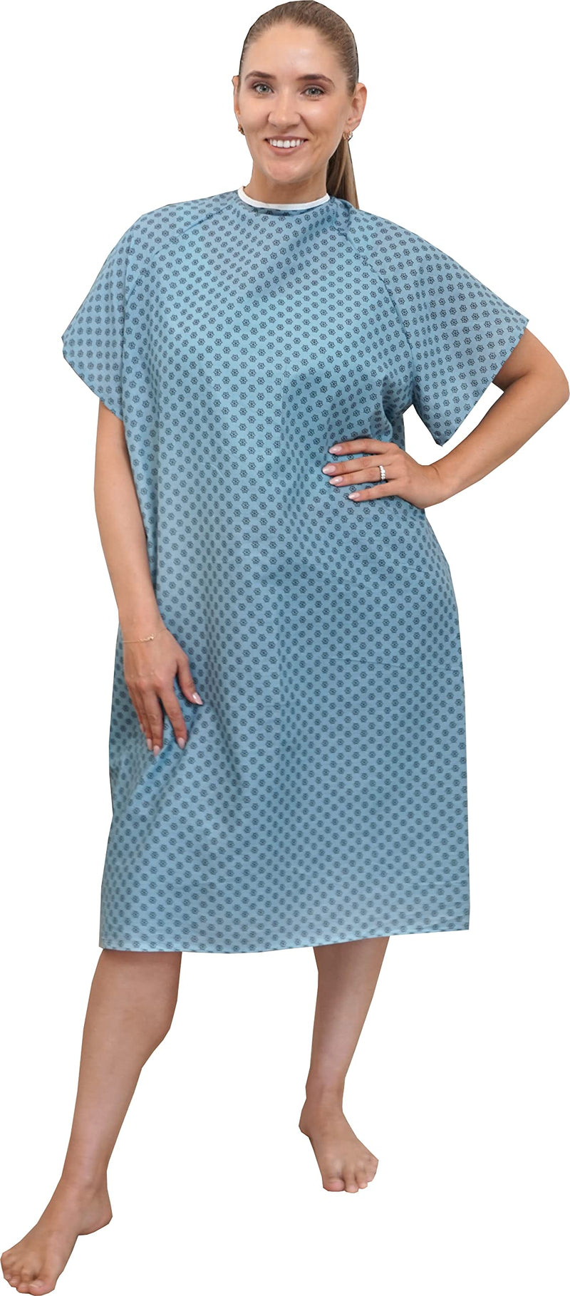 [Australia - AusPower] - 3 Pack - Blue Hospital Gown with Back Tie/Hospital Patient Gown with Ties - One Size Fits All 