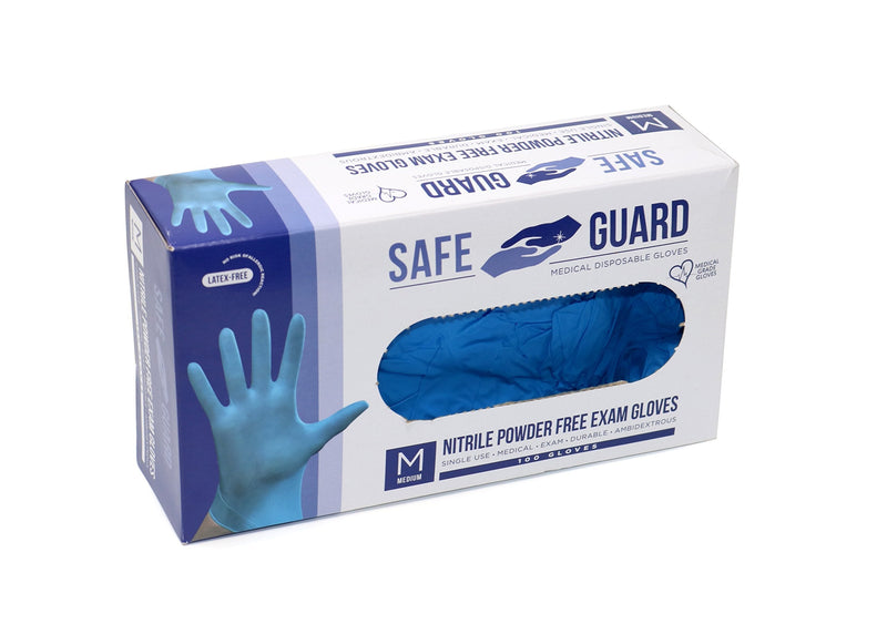 Safeguard Nitrile Exam Gloves, Powder Free, Medical Grade Gloves, Latex Free, 100 Pc. Dispenser Pack, Medium Size in Blue, 1count Box 100 Count (Pack of 1)