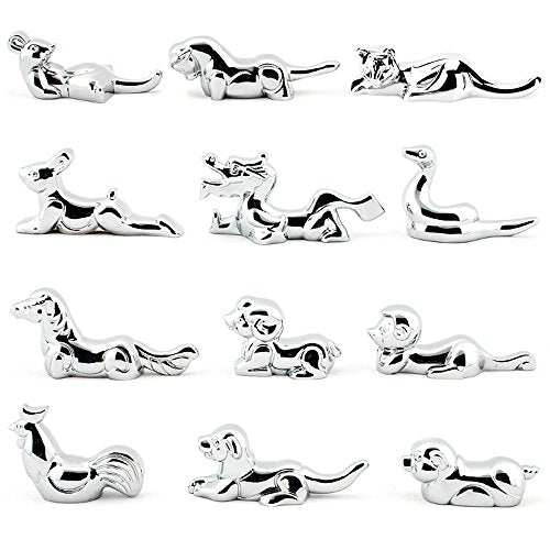 YOY Twelve Chinese Zodiac Signs Stainless Steel Chopsticks Rest or Dinner Spoon Stand Fork and Knife Holder Set of 12