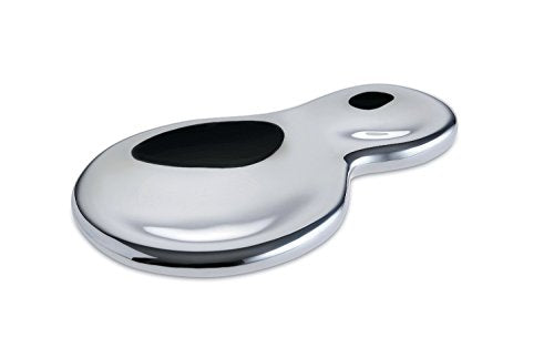 Alessi T-1000 stainless steel spoon rest with mirror polish finish, silver-colored kitchen utensil accessory for preventing drips