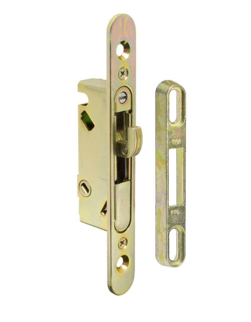 FPL #3-45-S Sliding Glass Door Replacement Mortise Lock with Adapter Plate, 4-5/8” Screw Holes, 45 Degree Keyway- YZD Plating 4-5/8" Screw Holes