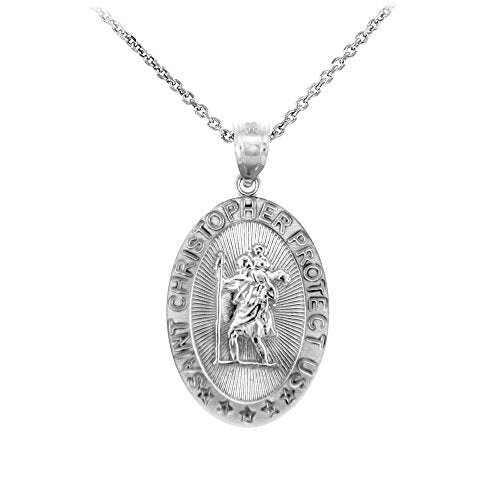925 Sterling Silver St Christopher Medal Patron Saint of Travelers Catholic Protection Necklace 18.0 Inches