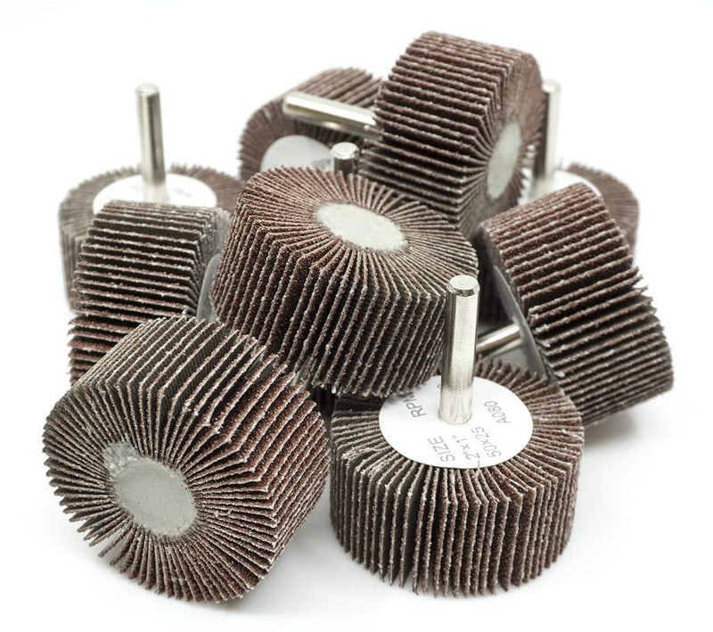 [Australia - AusPower] - Benchmark Abrasives 2" x 1" Aluminum Oxide Flap Wheel with 1/4" Shank Mounted, Perfect for Woodworking Grinding Polishing Rust Paint Removal (10 Pack) - 80 Grit 