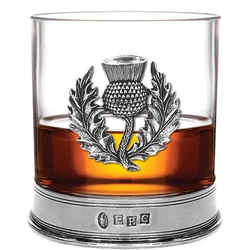 English Pewter Company 11oz Old Fashioned Whisky Rocks Glass With Stylish Scottish Pewter Thistle and Base [SG705]