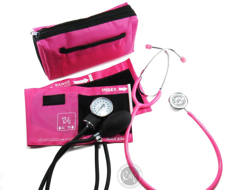 [Australia - AusPower] - EMI #305 PINK Aneroid Sphygmomanometer Manual Blood Pressure Monitor with Adult Cuff and Dual Head Stethoscope Set Kit 